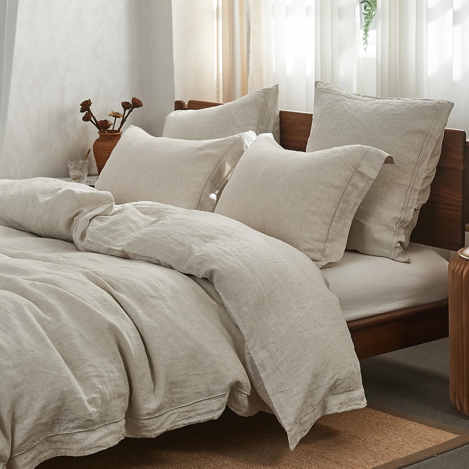 Linen Duvet Cover - Set Sprei Linen Murni Tiga Potong,