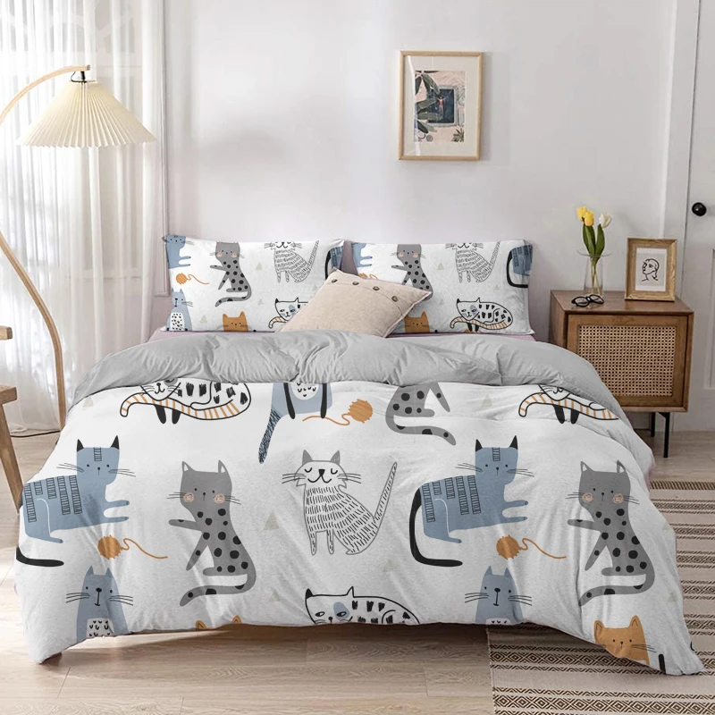 Linen Duvet Cover - Set Penutup Selimut Kucing Kartun Set