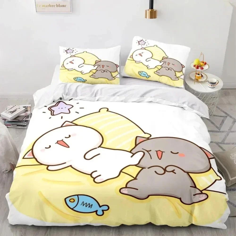 Linen Duvet Cover - Set Sprei Kasur Motif Kucing Peach