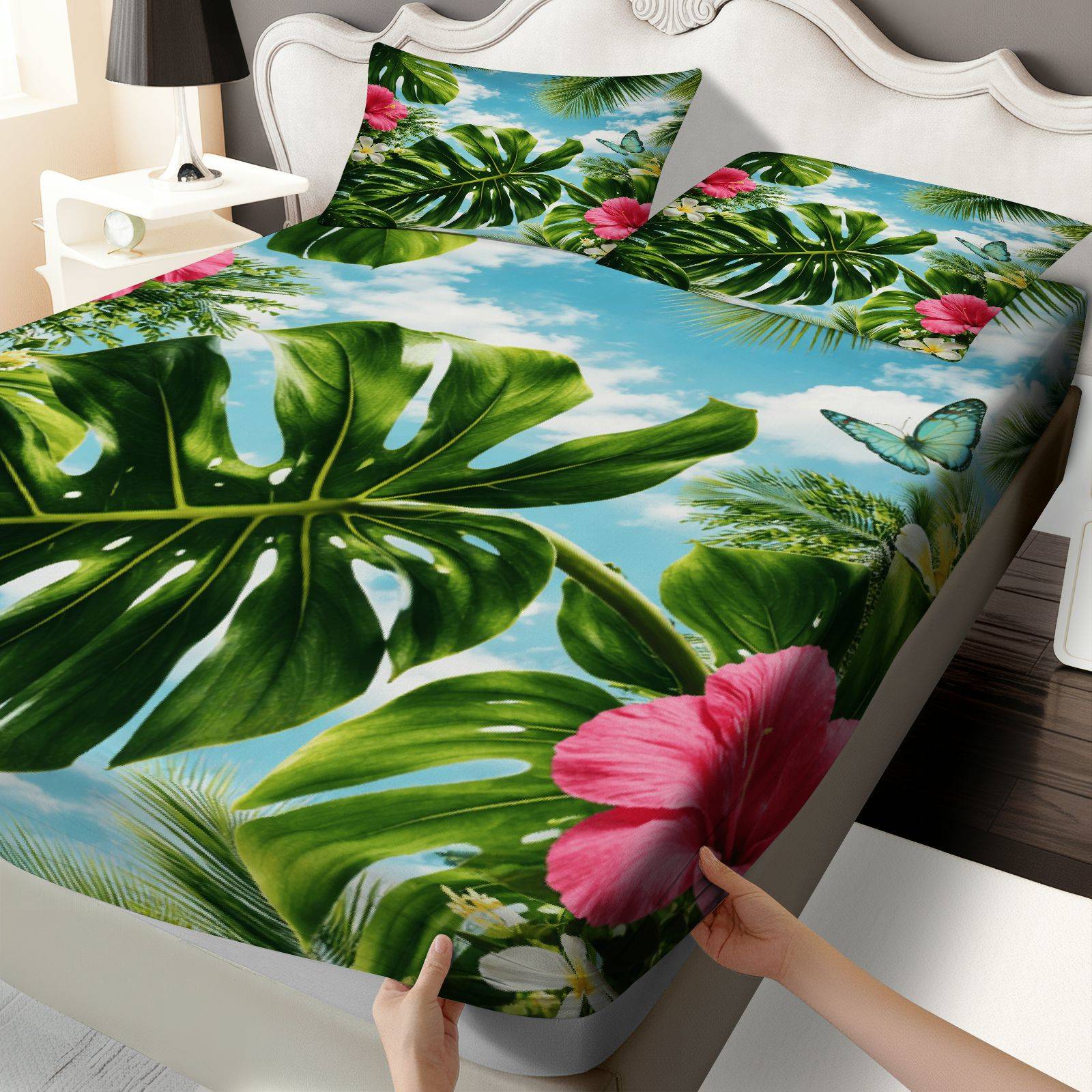 Fitted Sheet Deep - Set Sprei Hibiscus Tropis, Tema Musim