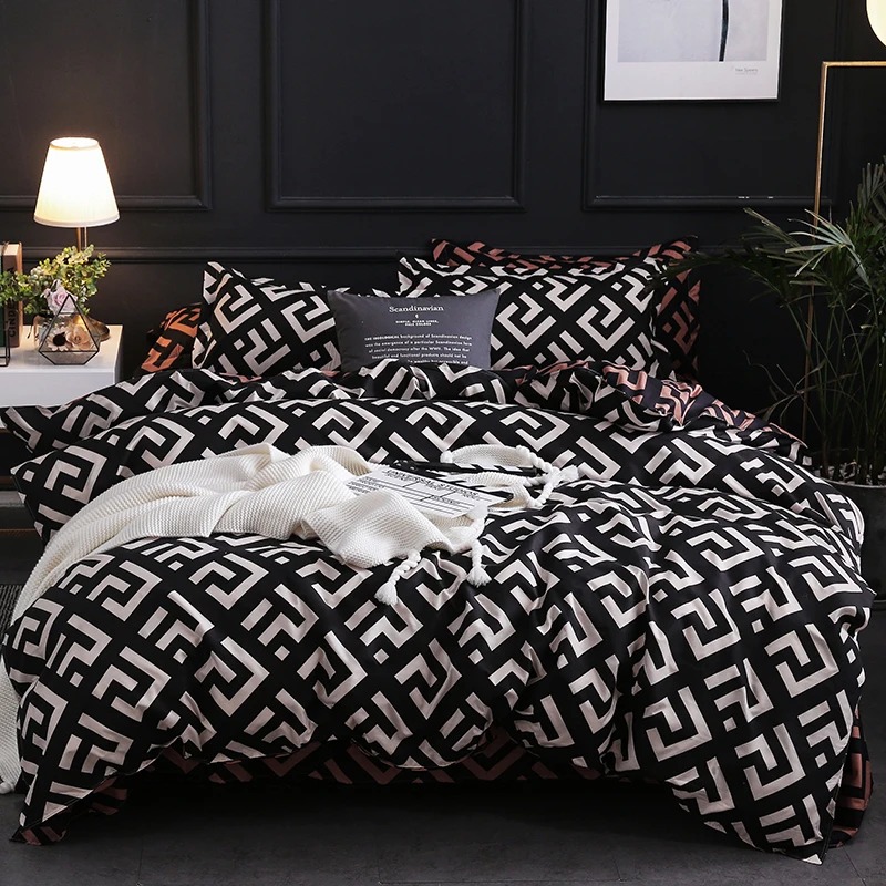 Linen Duvet Cover - Set tempat tidur hitam mewah, Set