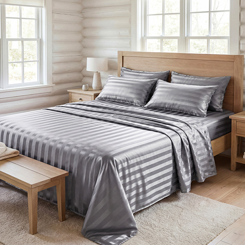 Fitted Sheet Deep - Set Sprei Satin Bergaris Anti Kusut,