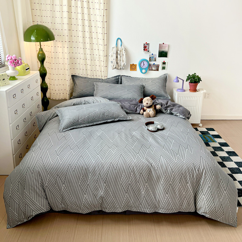 4PC Set Sprei Geometris Abu-ab - Linen Duvet Cover ulasan dan harga
