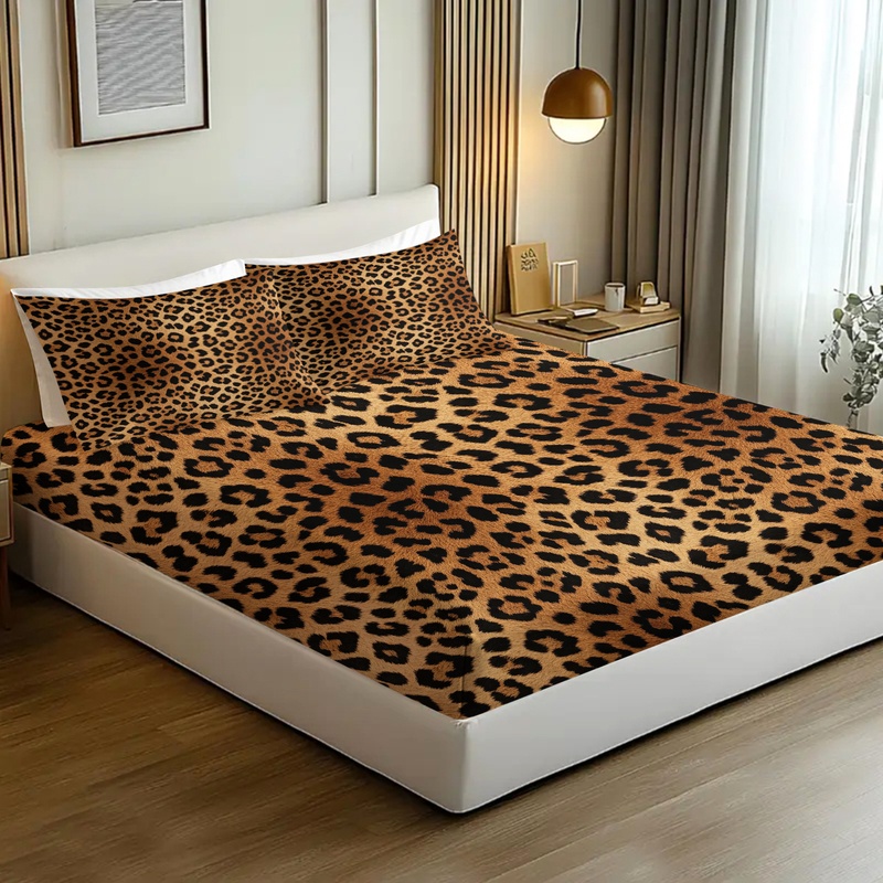 3Pcs Set Sprei, Motif Leopard  - Fitted Sheet Deep ulasan dan harga