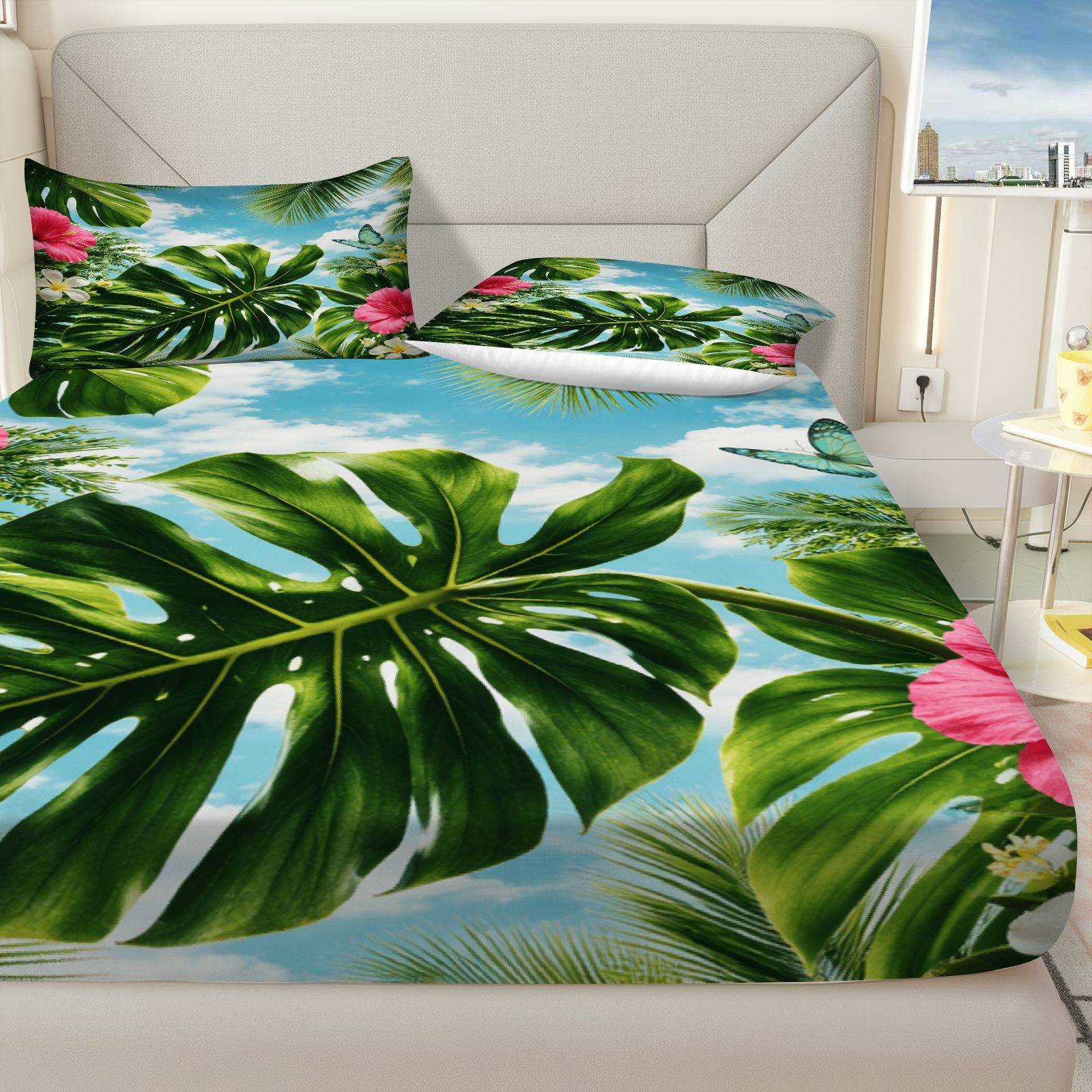 Set Sprei Hibiscus Tropis, Tem - Fitted Sheet Deep ulasan dan harga