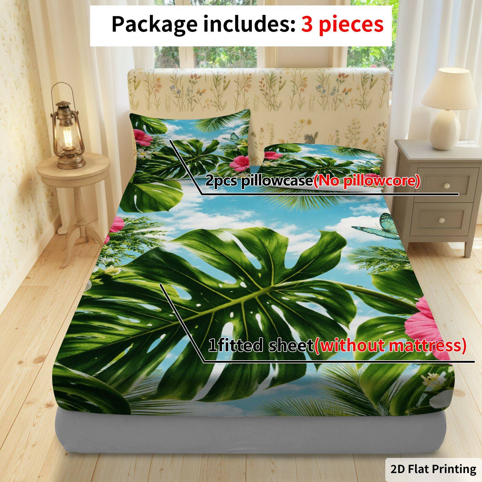 Set Sprei Hibiscus Tropis, Tem - Fitted Sheet Deep ulasan dan harga