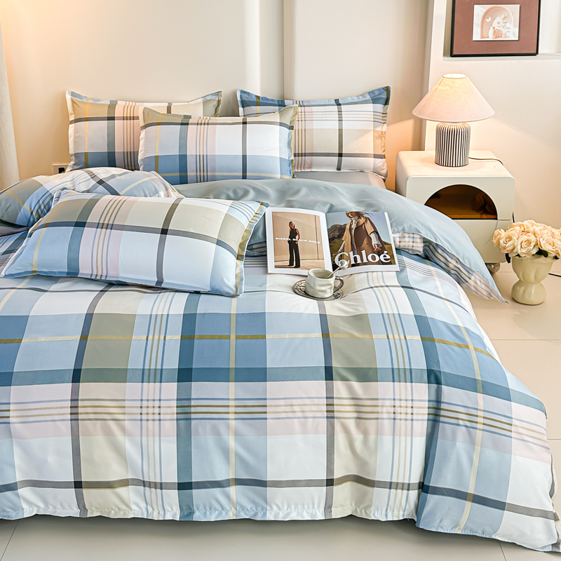 4PCS Set Sprei Kotak-kotak Bir - Linen Duvet Cover ulasan dan harga