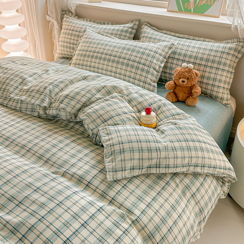 4PCS Set Sprei Kotak-kotak Hij - Linen Duvet Cover ulasan dan harga